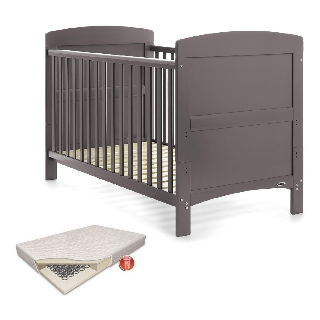 Obaby Grace Cot Bed (Taupe Grey) with Spring Mattress