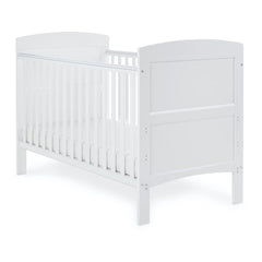 Obaby Grace Cot Bed (White) with Foam Mattress - showing the cot with the mattress