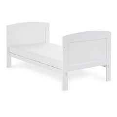 Obaby Grace Cot Bed (Classic White) with Spring Mattress - shown here converted into the junior/toddler bed