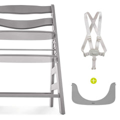Hauck Alpha+B Wooden Highchair (Grey) - showing the highchair, protective bar and safety harness