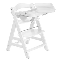 Hauck Alpha Tray - 3in1 Table Set (White) - showing the tray and its removable transparent tray fitted to an Alpha+ (White)