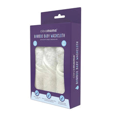 ClevaMama Bamboo Baby Washcloths - Set of 3 (White) - shown here in the packaging