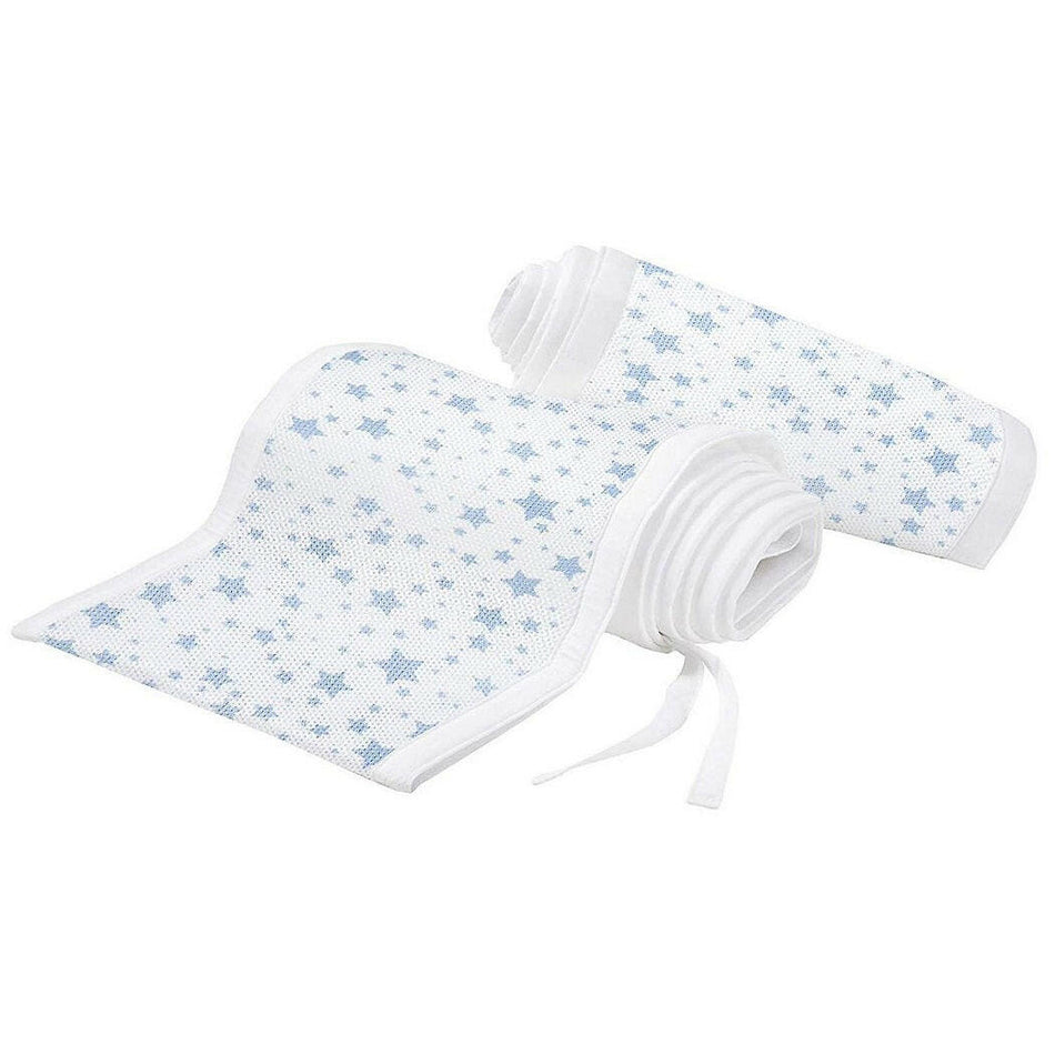 Breathable Baby Mesh Liner - 4 Sided (Twinkle Stars Blue) - showing the tie straps which attach the panels to a cot