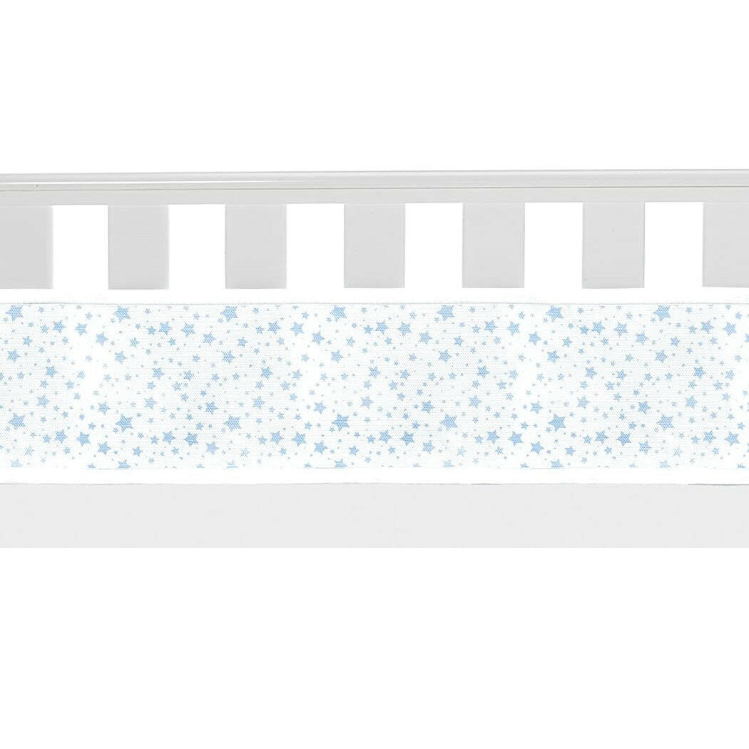 Breathable Baby Mesh Liner - 4 Sided (Twinkle Stars Blue) - showing a mesh panel attached to a cot