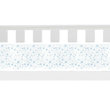 Breathable Baby Mesh Liner - 4 Sided (Twinkle Stars Blue) - showing a mesh panel attached to a cot