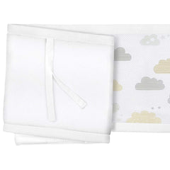 Breathable Baby Mesh Liner - 4 Sided (On Cloud Nine) - showing the tie straps which attach the panes to a cot