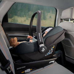 Maxi-Cosi CabrioFix i-Size Infant Carrier Car Seat (Essential Graphite) - lifestyle image, shown here on the compatible Maxi-Cosi CabrioFix i-Size ISOFIX Base (not included, available separately)