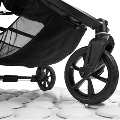 Baby Jogger City Mini® GT2 Single Stroller (Opulent Black) - showing the stroller`s `forever air` rubber tyres with all-wheel suspension