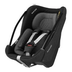 Maxi-Cosi Coral 360 (Essential Black) - quarter view, showing the soft carrier