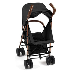 Ickle Bubba Discovery MAX Stroller (Rose/Black/Tan) - showing the back of the stroller and the hood rolled up for ventilation