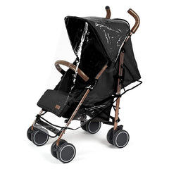 Ickle Bubba Discovery MAX Stroller (Rose/Black/Tan) - showing the stroller wearing the included raincover