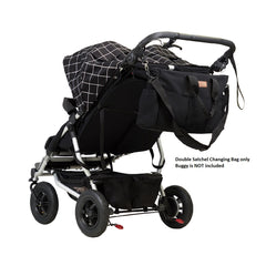 Mountain Buggy Double Satchel Changing Bag (Grid) - shown clipped onto a double buggy (buggy is not included)