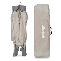 Hauck Dream n Play Travel Cot (Beige) - showing the cot folded and then stored within its travel bag