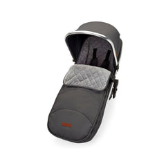 Ickle Bubba Eclipse Travel System with Galaxy Car Seat & ISOFIX Base (Chrome/Graphite/Tan) - showing the included footmuff fitted onto the seat unit