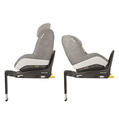 Maxi-Cosi FamilyFix3 Base - side view, showing the base with a car seat in both rear-facing and forward-facing positions (car seat not included, available separately)