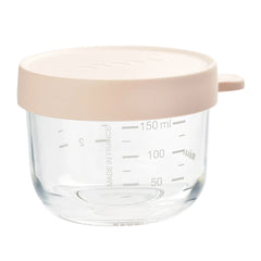 BEABA Set of 2 Conservative Jars in Glass (Pink / Dark Blue) - showing the 150ml jar with its pink airtight lid