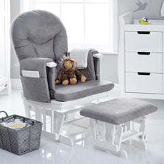 Obaby Reclining Glider Chair & Stool (White with Grey) - lifestyle image (furniture and accessories not included)