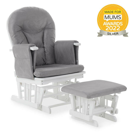 Obaby Reclining Glider Chair & Stool White with Grey