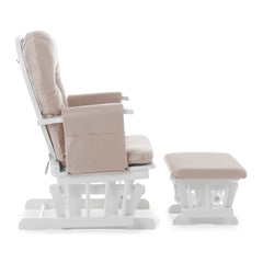 Obaby Reclining Glider Chair & Stool (White with Sand) - side view
