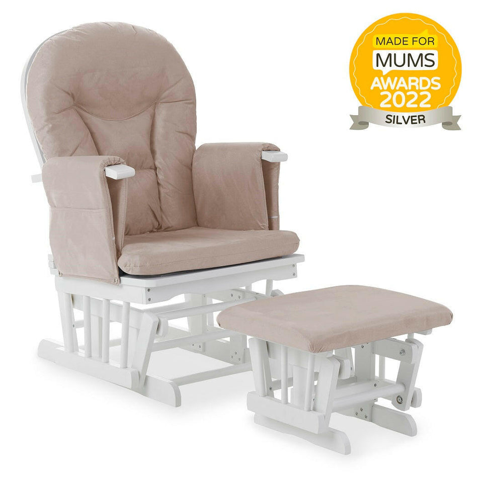 Obaby Reclining Glider Chair & Stool White with Sand
