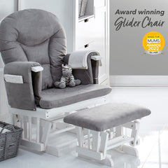 Obaby Reclining Glider Chair & Stool (White with Grey) - shown here with its Made For Mums 2022 SILVER Award
