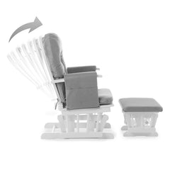 Obaby Reclining Glider Chair & Stool (White with Grey) - side view, showing the seat`s reclining ability