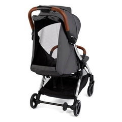Ickle Bubba Gravity Stroller (Silver/Graphite/Tan) - showing the stroller`s rear and the rear ventilation panel