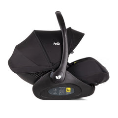 Joie i-Level Group 0+ i-Size Infant Car Seat & ISOFIX Base (Coal) - side view, showing the seat reclined with its canopy raised