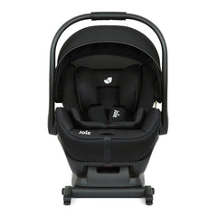 Joie i-Level Group 0+ i-Size Infant Car Seat & ISOFIX Base (Coal) - front view, showing the seat fixed to the included ISOFIX base