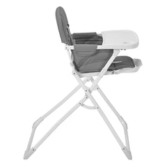 MyChild Hideaway Highchair (Charcoal) - side view, showing the Hideaway with its leg rest raised