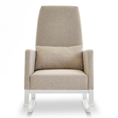 Obaby High Back Rocking Chair (White with Oatmeal) - front view, showing the chair`s armrests and high back with the included cushion