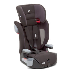 Joie Elevate Group 1/2/3 Car Seat (Two Tone Black) - quarter view, shown with headrest fully raised