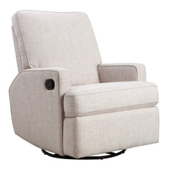 Obaby Madison Swivel Glider Recliner Chair (Oatmeal) - showing the chair`s circular stand and the recline lever