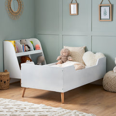 Obaby Maya Single Bed (White with Natural) - lifestyle image (toys and accessories not included)