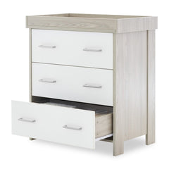 Obaby Nika 3 Piece Room Set (Grey Wash & White) - showing the chest of drawers with the changing top attached