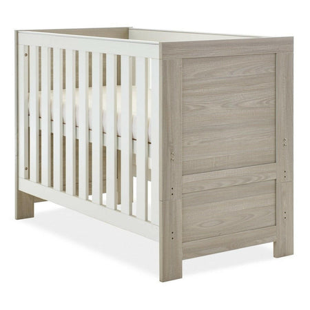 Obaby Nika Cot Bed - Grey Wash & White - with mattress base at its highest level