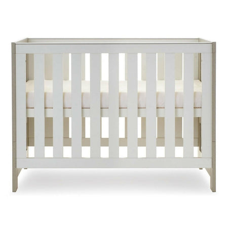 Obaby Nika Cot Bed - Grey Wash & White - with mattress base at its highest level