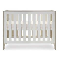 Obaby Nika 2 Piece Room Set (Grey Wash & White) - showing the cot with the base at its highest level (mattress not included, available separately)