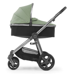 BabyStyle Oyster 3 Gunmetal ESSENTIAL Bundle - 5 Piece (Spearmint) - showing the carrycot and chassis together as the pram