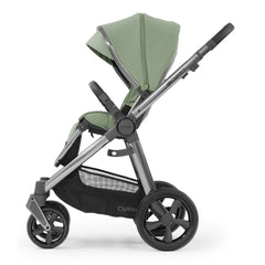 BabyStyle Oyster 3 Gunmetal ESSENTIAL Bundle - 5 Piece (Spearmint) - side view, showing the forward-facing pushchair with its seat upright