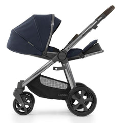 BabyStyle Oyster 3 Gunmetal ESSENTIAL Bundle - (Twilight) - showing the parent-facing pushchair with the seat fully reclined