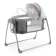 BabyStyle Oyster Swinging Crib (Moon) - showing the crib with its canopy and hanging toys