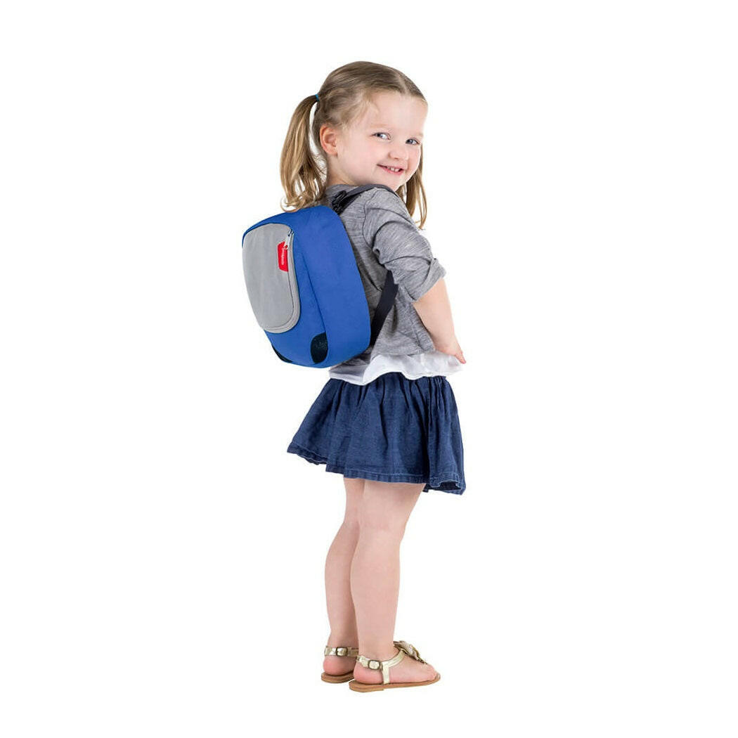 Phil & Teds Parade Baby Carrier (Blue/Grey) - shown here being worn by a small child