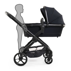 iCandy Peach 7 Pram Pushchair Summer Bundle (Black Edition) - showing the pram and its integrated ride-on board