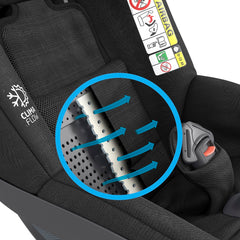 Maxi-Cosi Pearl 360 (Authentic Black) - showing the CLIMA-FLOW comfort temperature regulation within the seat