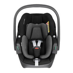 Maxi-Cosi Pebble 360 (Essential Black) - front view, shown here with its baby hugg inlay