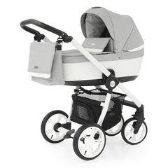 BabyStyle Prestige3 Active Travel System (White/Frost) - showing the pram with the included changing bag