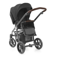 BabyStyle Prestige Nimbus ISOFIX Travel System (Nimbus Black - Special Edition) - quarter view, showing the pushchair in parent-facing mode