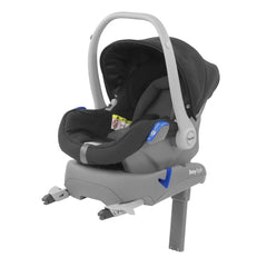 BabyStyle Prestige Nimbus ISOFIX Travel System (Nimbus Black - Special Edition) - quarter view, showing the rear-facing car seat on its ISOFIX base