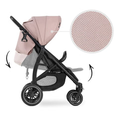 Hauck Rapid 4D Stroller (Dusty Rose) - showing the stroller`s adjustable back and leg rest  (the inset picture is a close view of the stroller`s fabric)